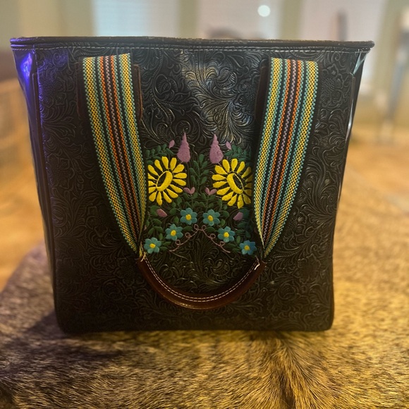 Consuela Handbags - Consuela Black Tote with Floral Embroidery